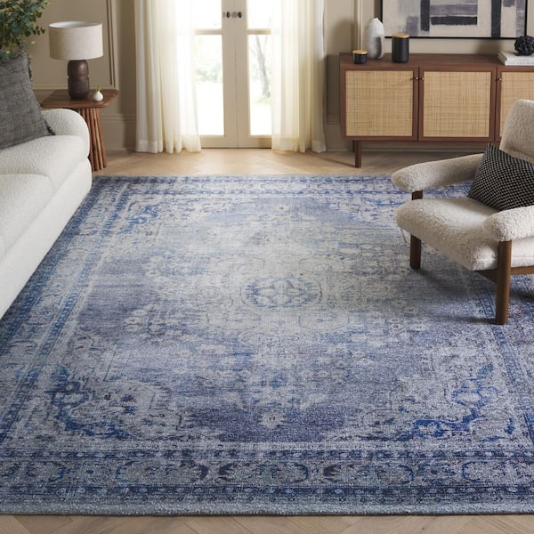 Classic Vintage 8 ft. x 10 ft. Blue/Gray Distressed Ornate Medallion Area Rug
