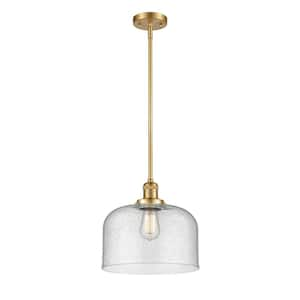 Bell 60-Watt 1 Light Satin Gold Shaded Mini Pendant Light with Seeded glass Seeded Glass Shade