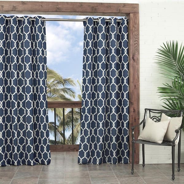  Semi-Opaque Totten Key Trellis Indigo Polyester Grommet Curtain - 52 in. W x 95 in. L