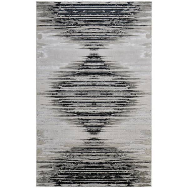 HomeRoots 9 X 12 Black, Silver Geometric Area Rug