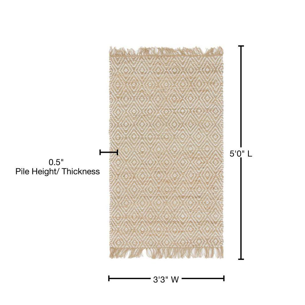 Handmade Braided Jute and Cotton 3' 3" x 5' 1" Area Rug in Natural Brown