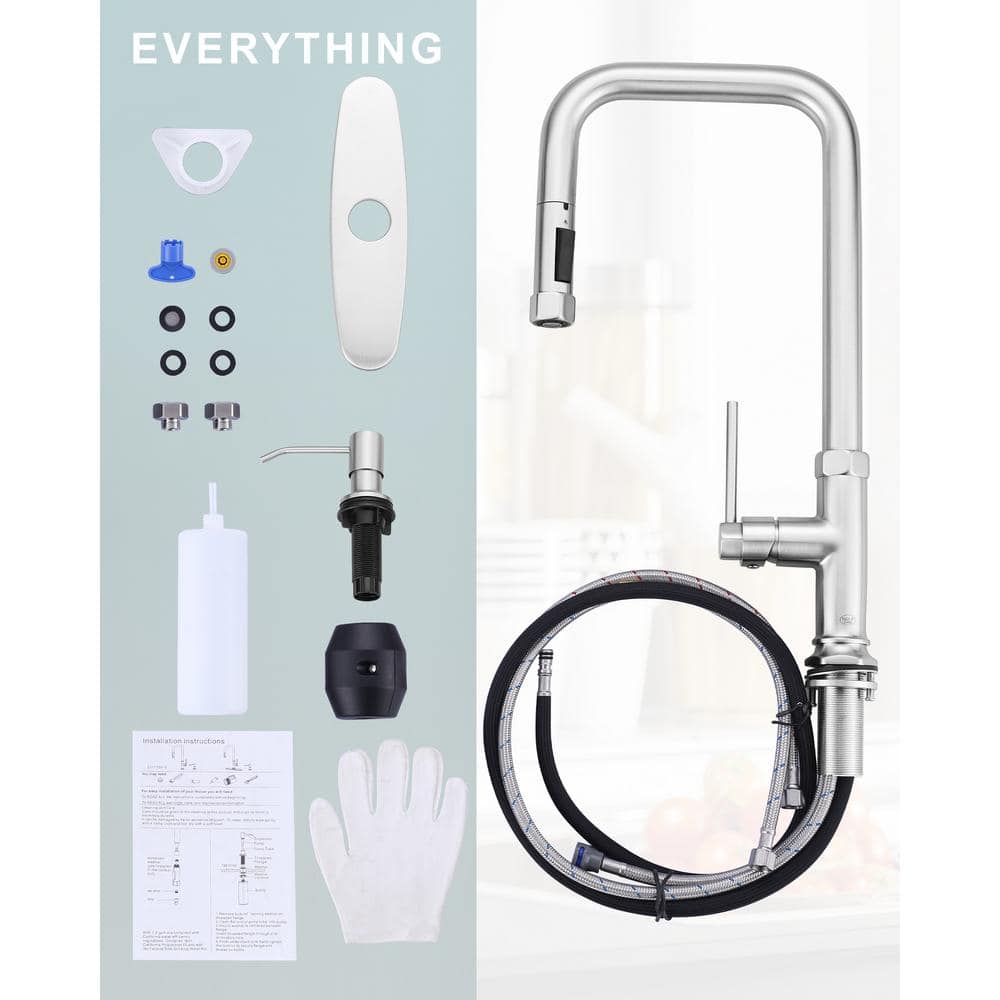 Brushed Nickel Single-Handle Pull Down Kitchen Faucet with Soap Dispenser