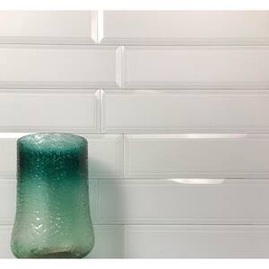 Frosted Elegance White 3 in. x 12 in. Matte Glass Beveled Subway Peel and Stick Wall Tile (1 sq. ft./case)
