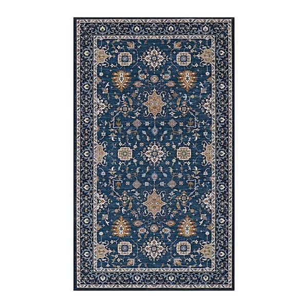 Aure Chenille Blue 2 ft. x 4 ft. Woven Floral Polyester Area Rug