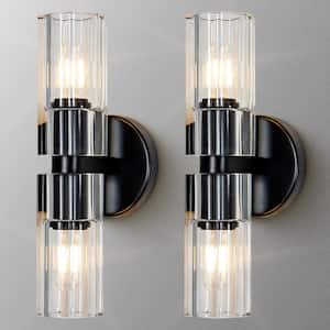 3.5 in. 2-Light Black Wall Sconce with K9 Crystal Lampshade, Luxury Wall-Light for Bedroom, Dining Room, (Set of 2)