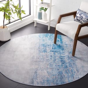 Tacoma Gray/Blue 6 ft. x 6 ft. Machine Washable Distressed Watercolor Round Area Rug