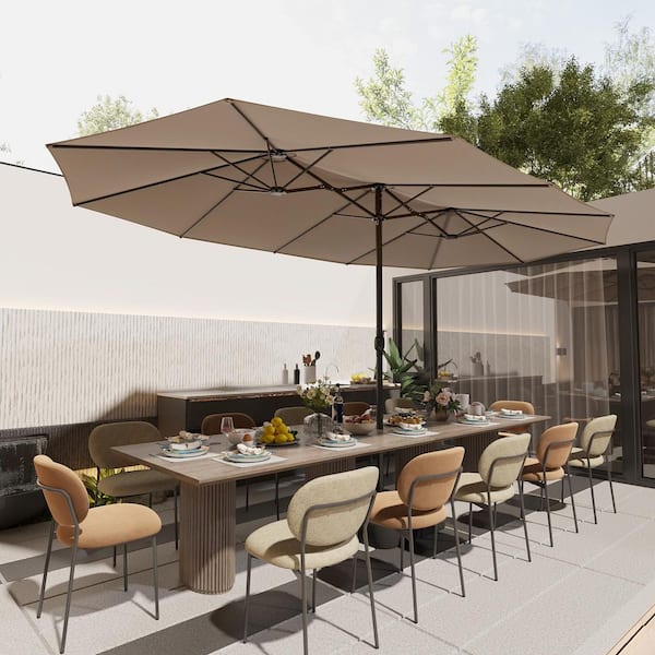 FUFU&GAGA 15 ft. Large Double Sided Beach Umbrella Outdoor Patio Umbrella with Crank Handle for Poolside Lawn Garden in Beige