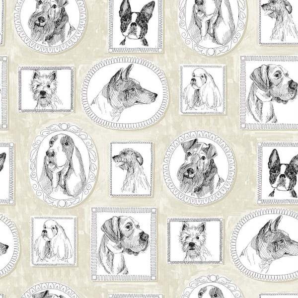 SURFACE STYLE Pup Portraits Linen Vinyl Peel and Stick Wallpaper Roll ( Covers 30.75 sq. ft. )