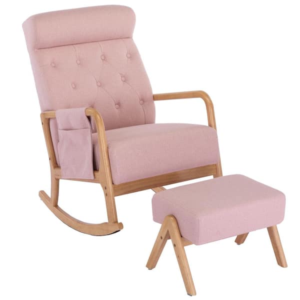 PUDO Pink Polyester Fabric Rocking Chair Set of 2