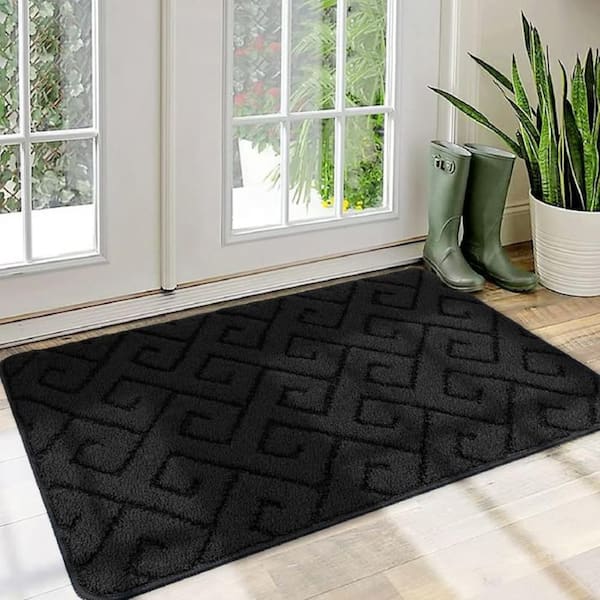 32"x48" Black Indoor Doormat – Non-Slip, Machine Washable, Absorbent Dirt Trapper, Low Profile Shoe Scraper