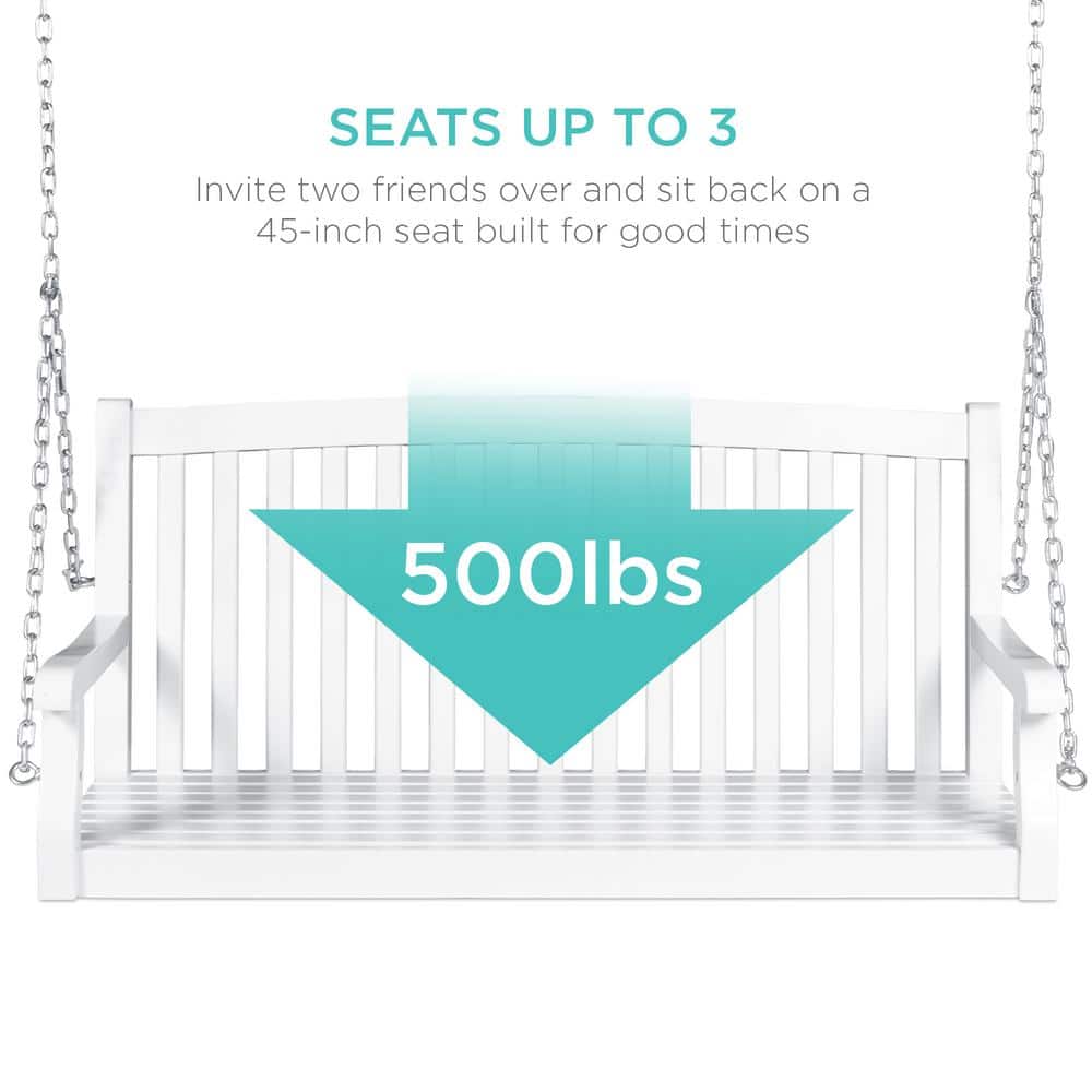 White Acacia Wood Outdoor Porch Swing with Steel Chains