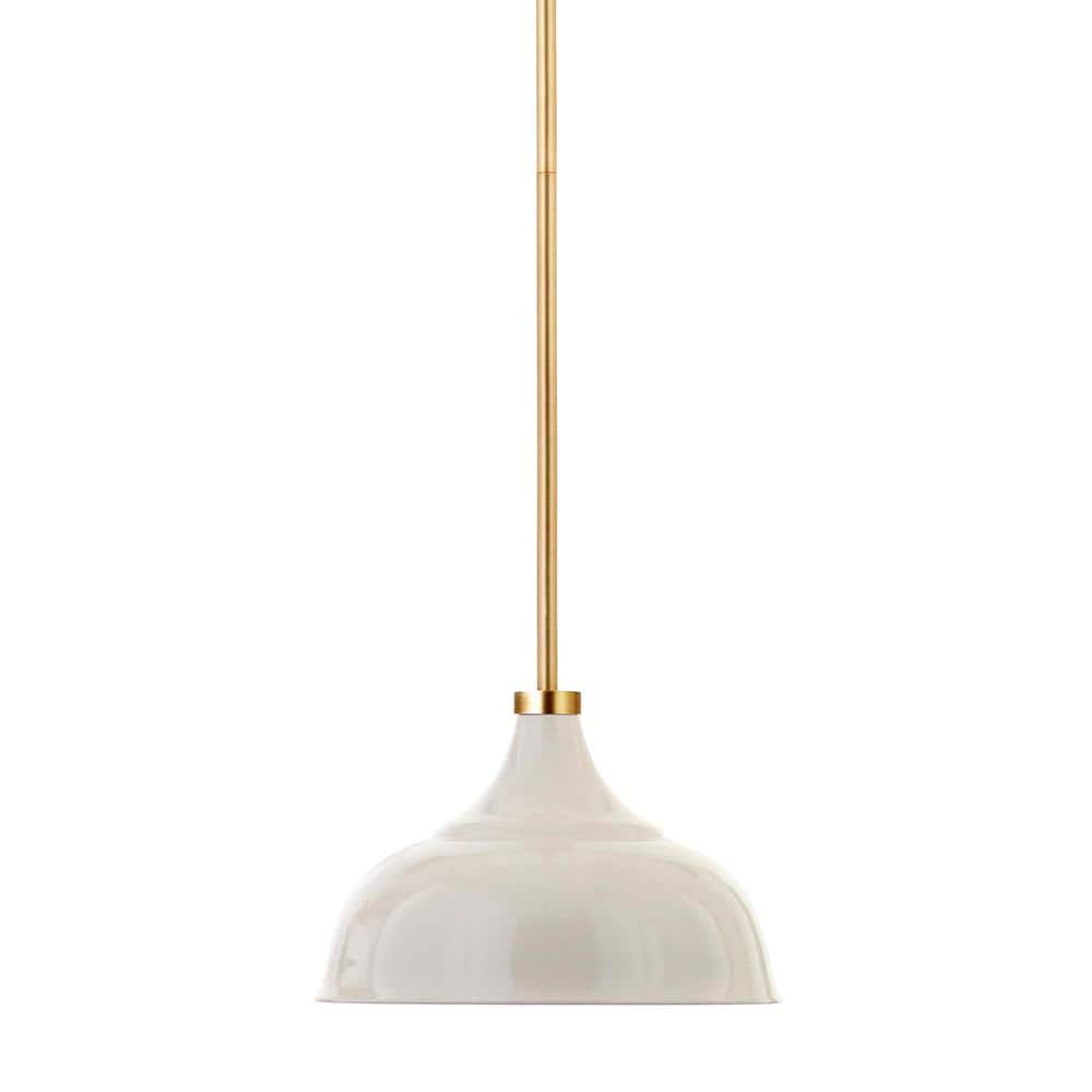 Pearled White and Brass Metal 10.75" Industrial Pendant Light