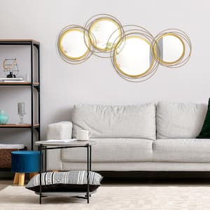 Modern Gold Metal Wall Art Mirror Decor Home Hanging Wall Sculptures, for Living Room Bedroom and Dining Room