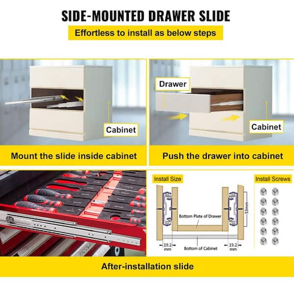 VEVOR 30 Heavy Duty Drawer Slides, Locking Drawer Slides 500lbs Load  Capacity Long Full Extension Drawer Slide 1 Pair Side Mount Ball Bearing  Drawer