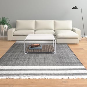 Asher Dark Gray 9 ft. x 12 ft. Striped PET Polyester Indoor/Outdoor Area Rug