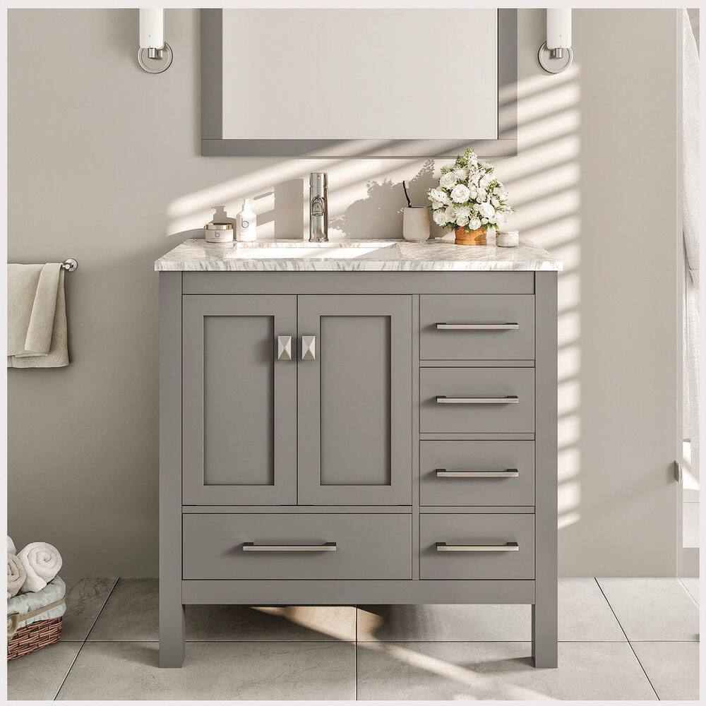Eviva London 42 in. W x 18 in. D x 34 in. H Bath Single Sink Vanity in Gray with White Carrara marble Top -  TVN414-42X18GR-L