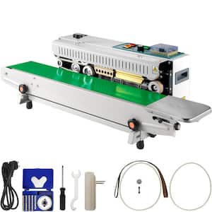 Continuous Band Sealer Stepless Speed Adjusting Auto Horizontal Food Vacuum Sealer Machine for PVC, Bags, Silver