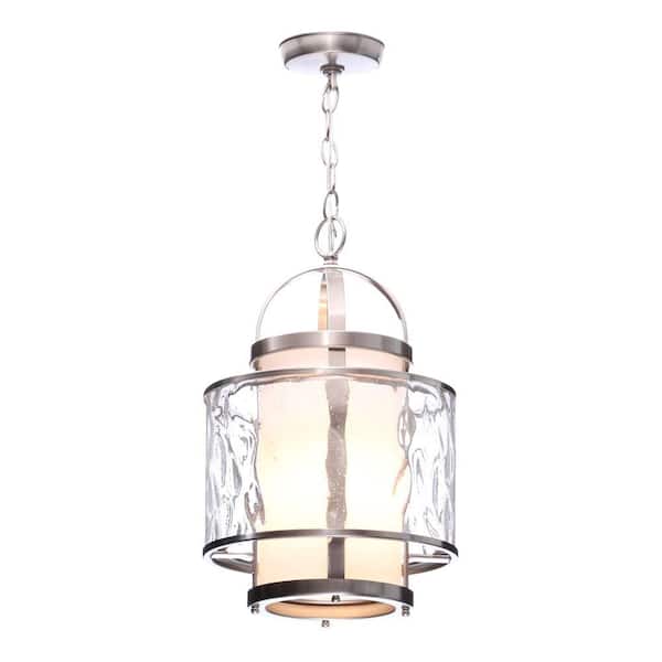 Bay Court Collection 1-Light Brushed Nickel Foyer Pendant with Etched Opal Glass