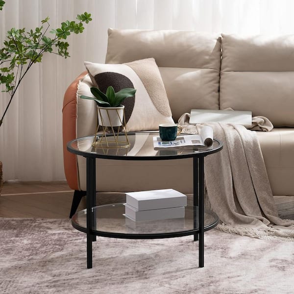 VINGLI 25. 59in Black Round Glass Coffee Table