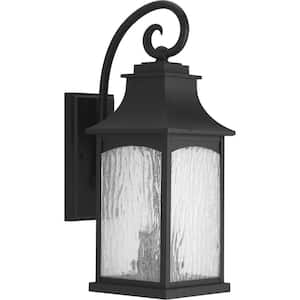 Maison Collection 2-Light Textured Black Water Seeded Glass Farmhouse Outdoor Medium Wall Lantern Light