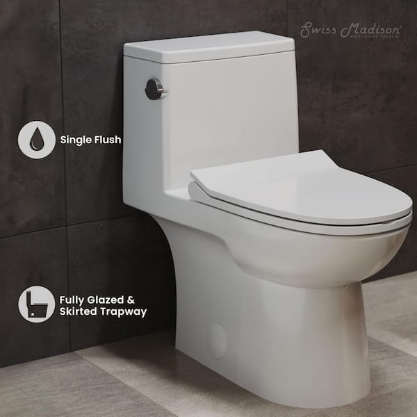 Daxton 1-piece 1.28 GPF Single Flush Elongated Toilet in Glossy White, Seat Included