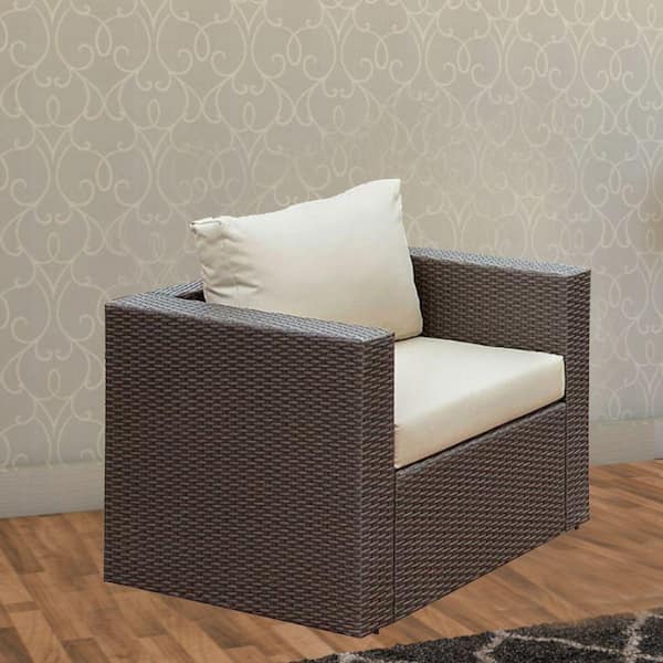 Benjara Gray And Ivory Fabric Arm chair with Cushioned Seat