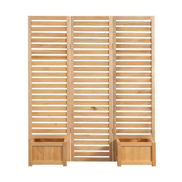 61.7 in. L x 19.7 in. W x 70.8 in. H Slat Trellis Natural Wood Rect Outdoor Divider Planter (1-Pack)