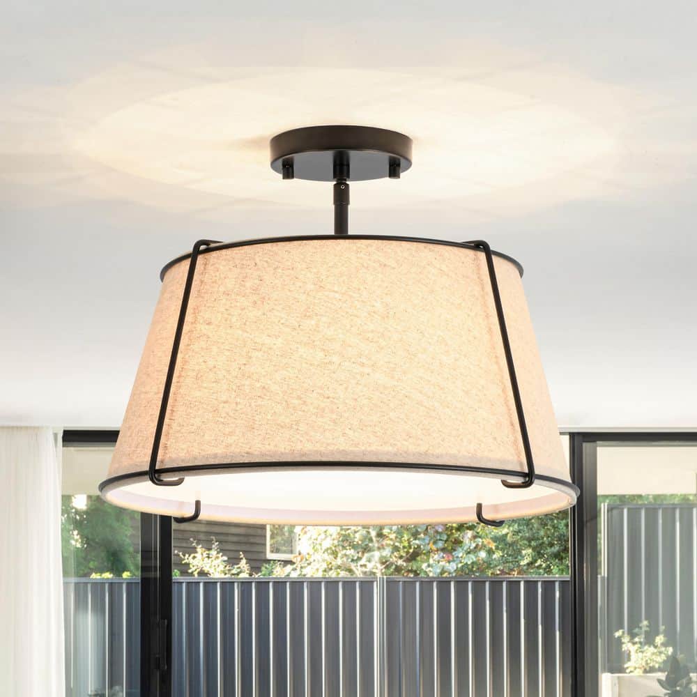 Haven 4-Light 16.9 in. W Matte Black Semi-Flush Mount with Beige Linen Drum Shade and Acrylic price history on PriceWatchPro