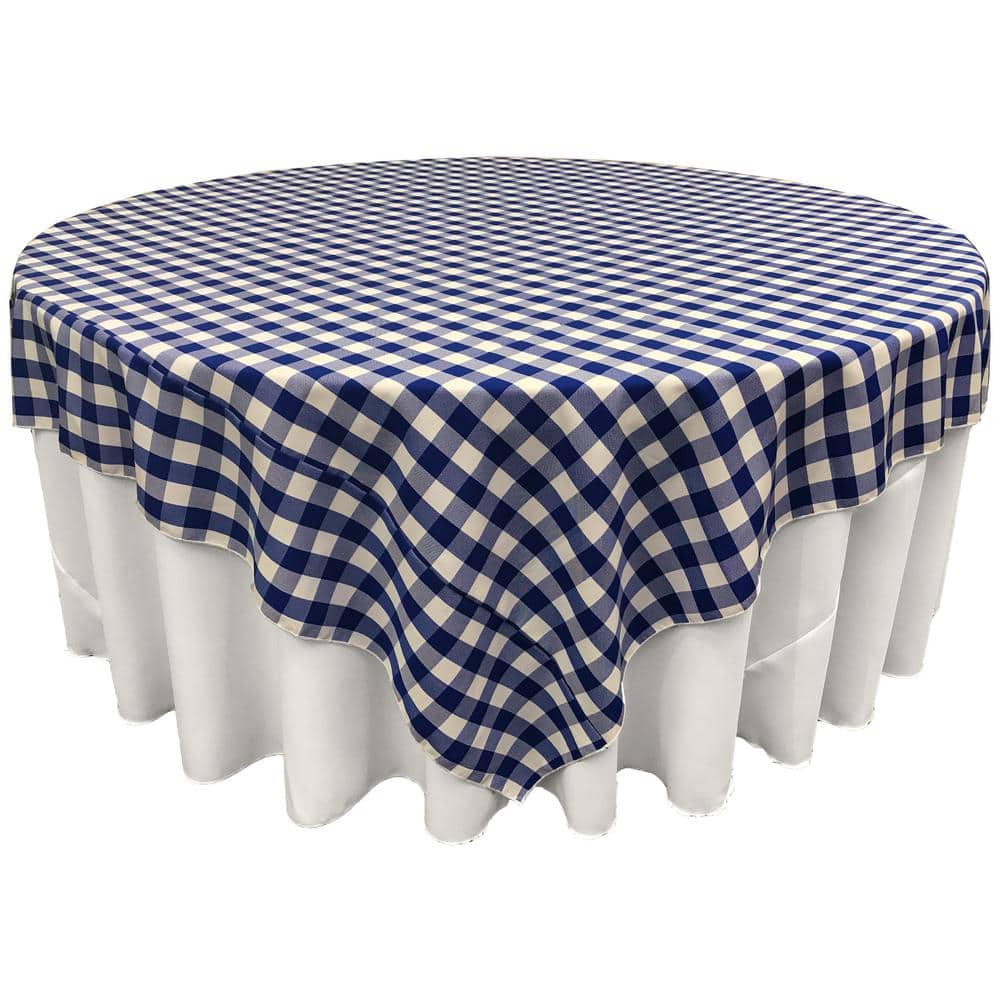 LA Linen "72 in. x 72 in. White and Royal Blue Polyester Gingham Checkered Square Tablecloth ...