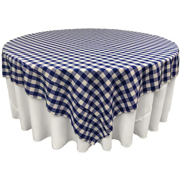 LA Linen "72 in. x 72 in. White and Royal Blue Polyester Gingham Checkered Square Tablecloth"