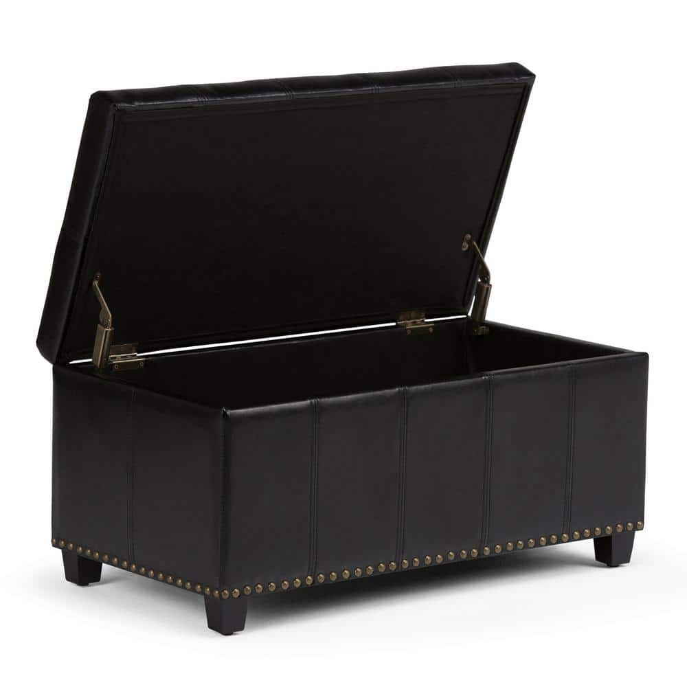 Midnight Black Traditional 33.5" Bench Ottoman with Stitched Top
