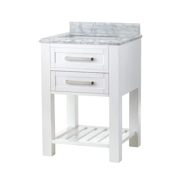 Home Decorators Collection Paige 24 in. W x 22 in. D Bath Vanity in White with Marble Vanity Top in Carrara White