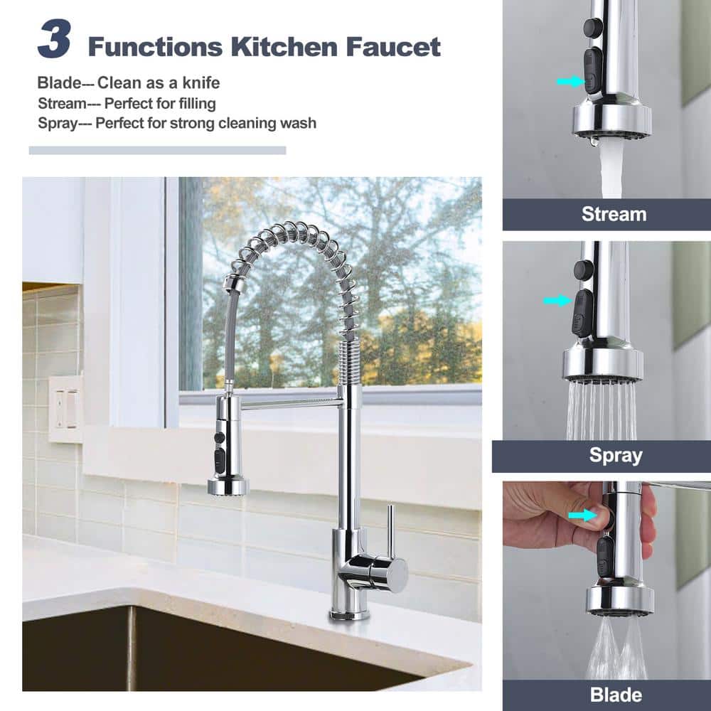 Chrome Stainless Steel Pull Down Kitchen Faucet with Spray