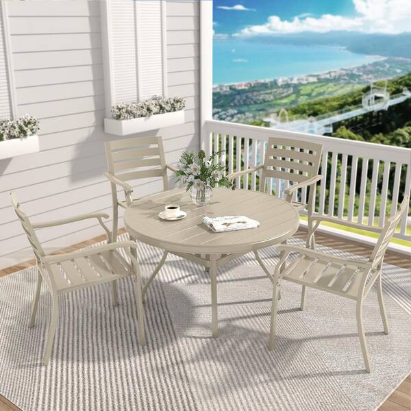 2-Piece Cream White Metal All-Weather & Rust-resistant Outdoor