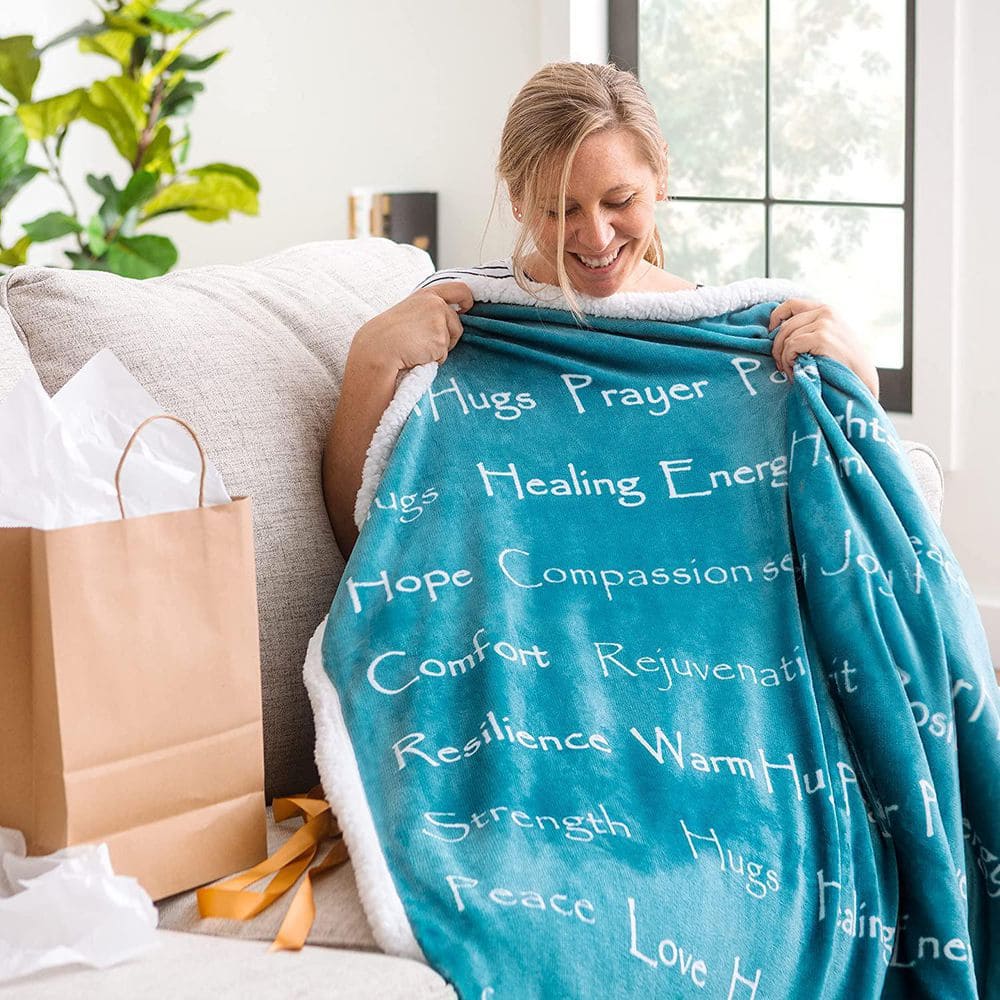 Teal and White Reversible Faux Fur Sherpa Throw Blanket