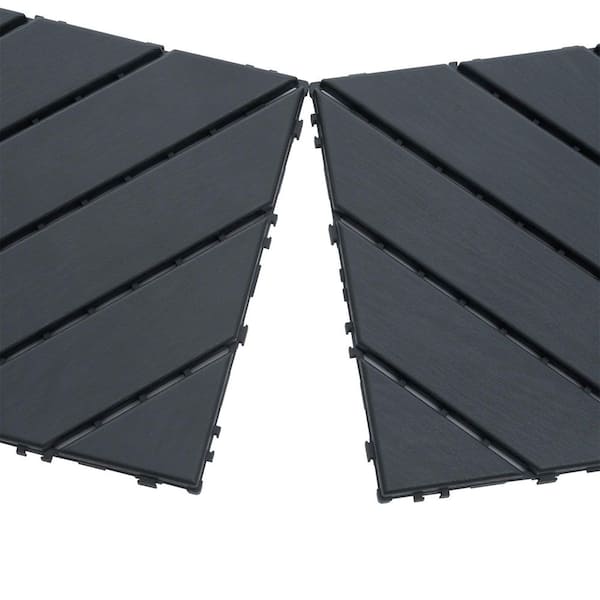12 in.  x 12 in. Outdoor Patio Gray Diagonal Stripe Interlocking Tiles, 44-Pieces, DIY