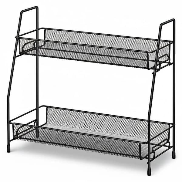 2 Tier Black Freestanding Under Sink Kitchen Bathroom Countertop Vanity Organizer Storage Rack