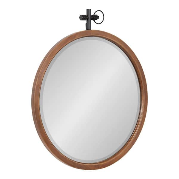 Kate and Laurel Hogan 24.00 in. W x 27.62 in. H Round Wood Rustic Brown Wall Mirror
