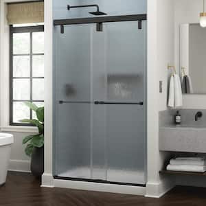 Everly 48 in. x 71-1/2 in. Mod Semi-Frameless Sliding Shower Door in Matte Black and 3/8 in. (10mm) Rain Glass