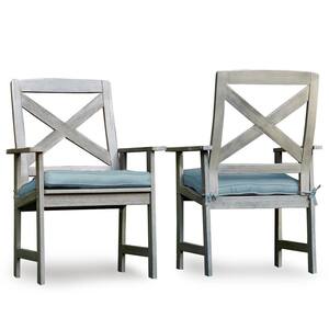 Tulle Solid Wood Outdoor Dining Chair with Blue Spruce Cushion (Set Of 2)