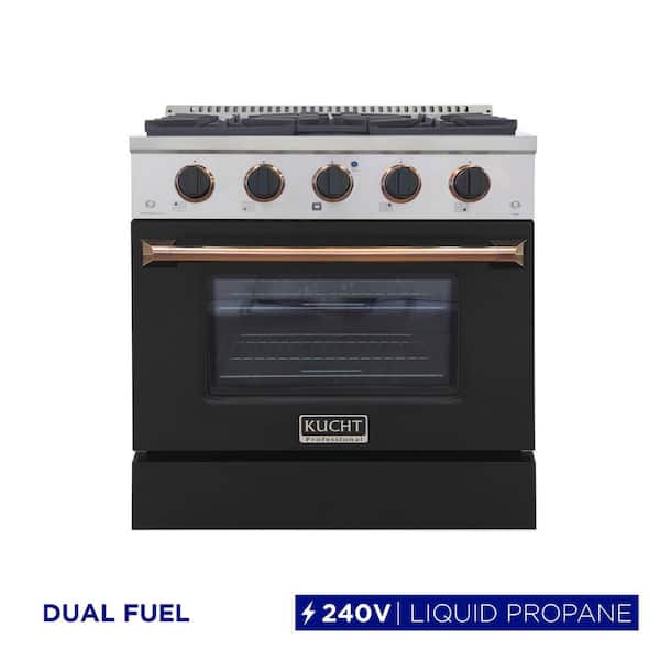 30 in. 4.2 cu. ft. Dual Fuel Range with Gas Stove and Electric Oven with Convection Oven in Black and Gold