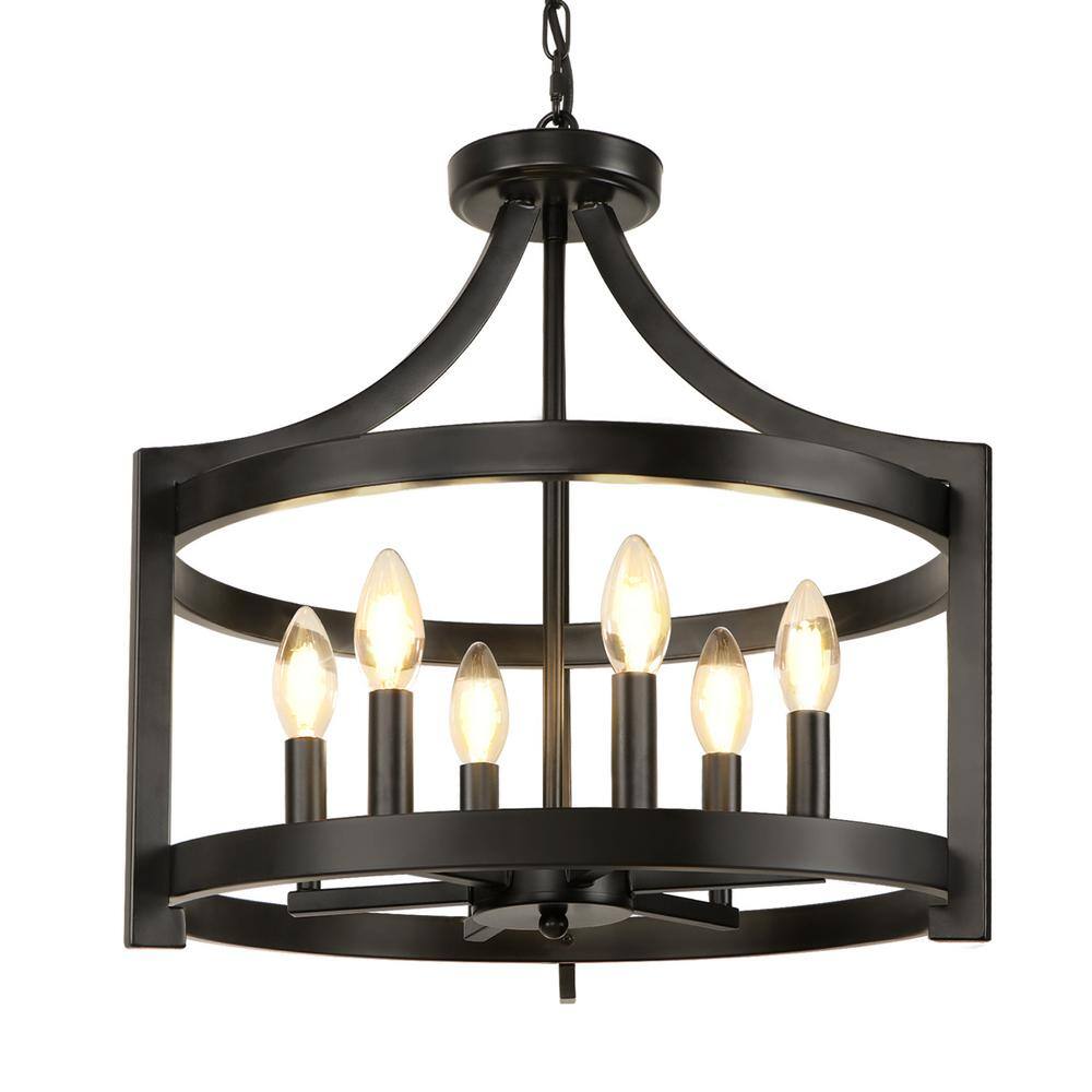 6Light Black Modern Rustic Vintage Farmhouse Chandelier 19.29 in. for