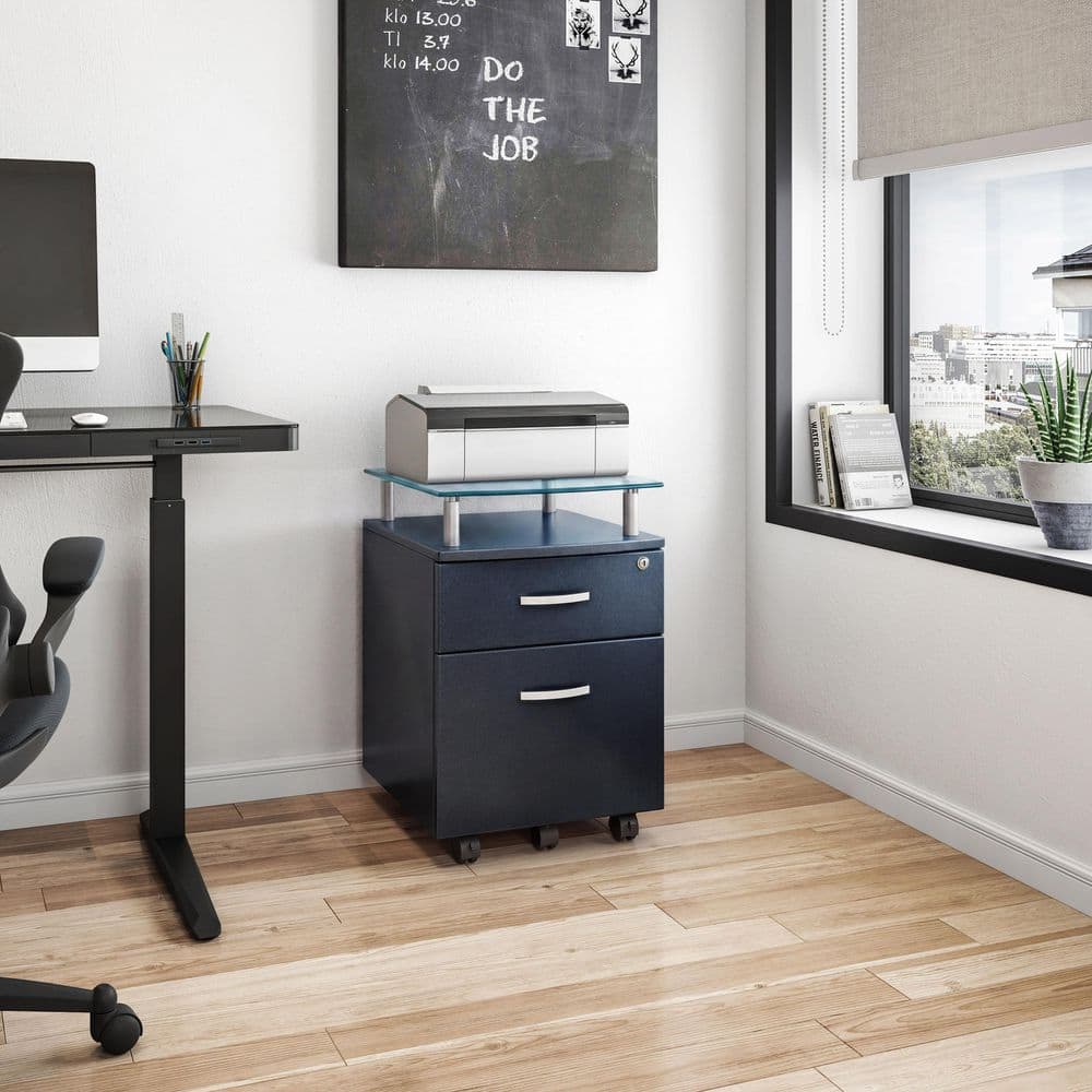 TECHNI MOBILI Graphite Rolling File Cabinet with Glass Top RTA-S06