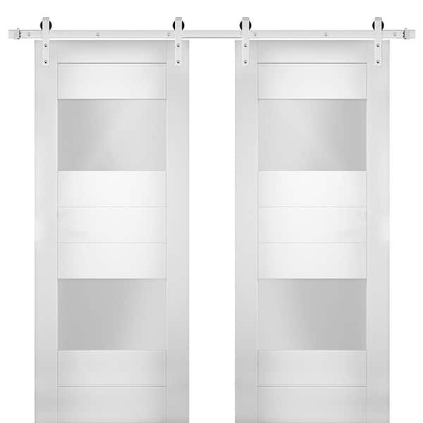 VDOMDOORS 36 in. x 80 in. Single Panel White Solid MDF Sliding Doors with Double Barn Stainless Hardware