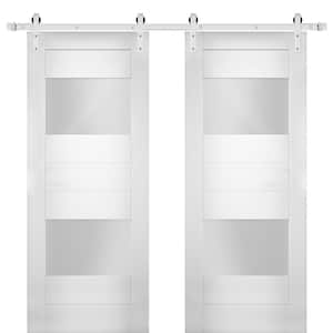 36 in. x 96 in. Single Panel White Solid MDF Sliding Doors with Double Barn Stainless Hardware