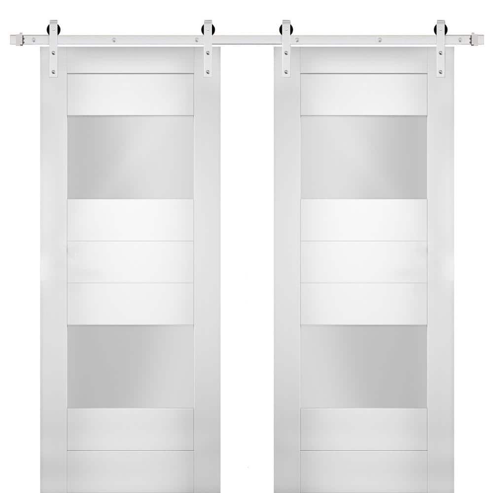 Assemble Required 48 in. x 80 in. Single Panel White Solid MDF Sliding Doors with Double Barn Stainless Hardware price history on PriceWatchPro