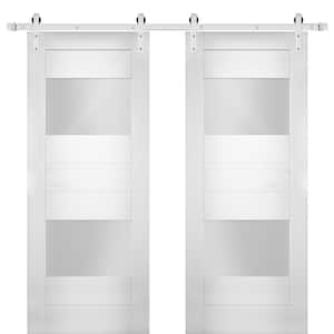 56 in. x 80 in. Single-Panel White Solid MDF Sliding Doors with Double Barn Stainless Hardware