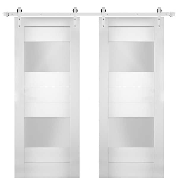VDOMDOORS 56 in. x 84 in. Single Panel White Solid MDF Sliding Doors with Double Barn Stainless Hardware