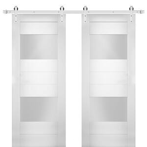 60 in. x 96 in. Single Panel White Solid MDF Sliding Doors with Double Barn Stainless Hardware