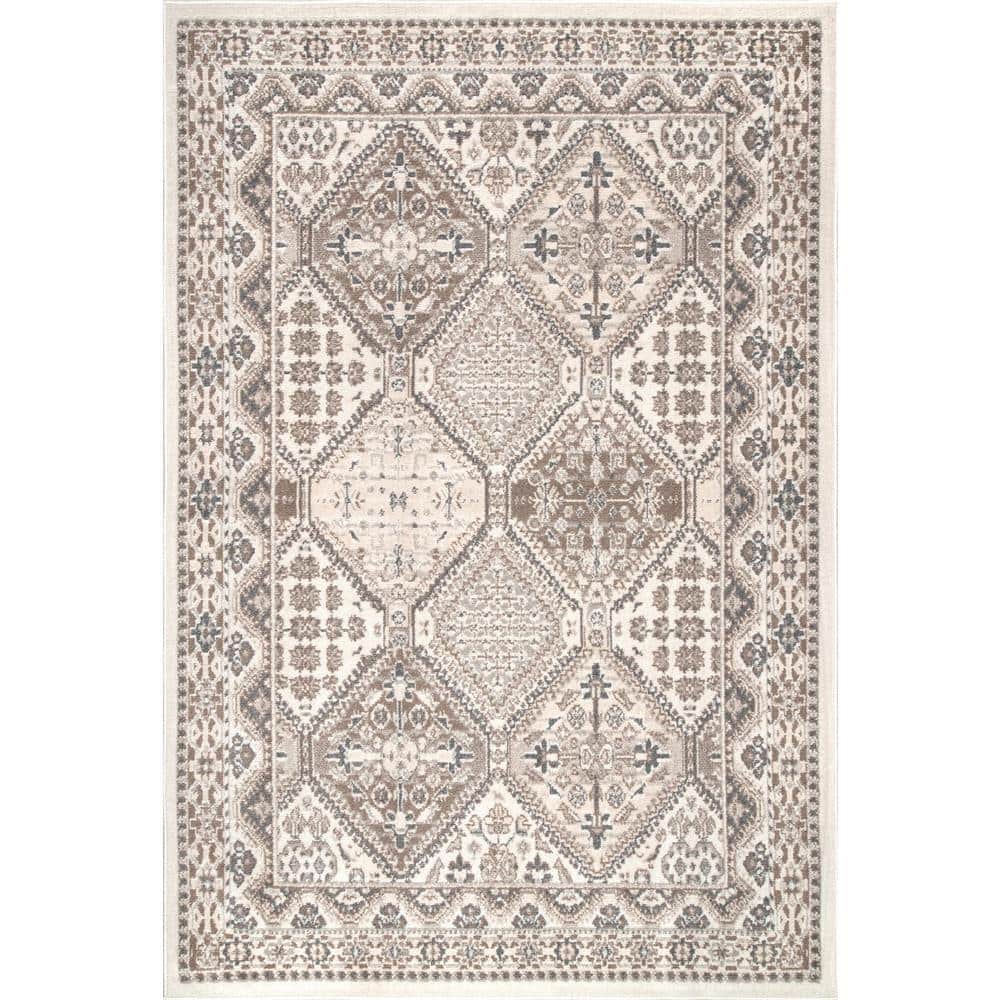 Becca Beige Oval 4' x 6' Synthetic Stain-Resistant Area Rug